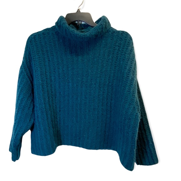 Free People Green Cropped Sweater Alpaca Wool Blend  Knit Size Small Petite - Picture 4 of 15